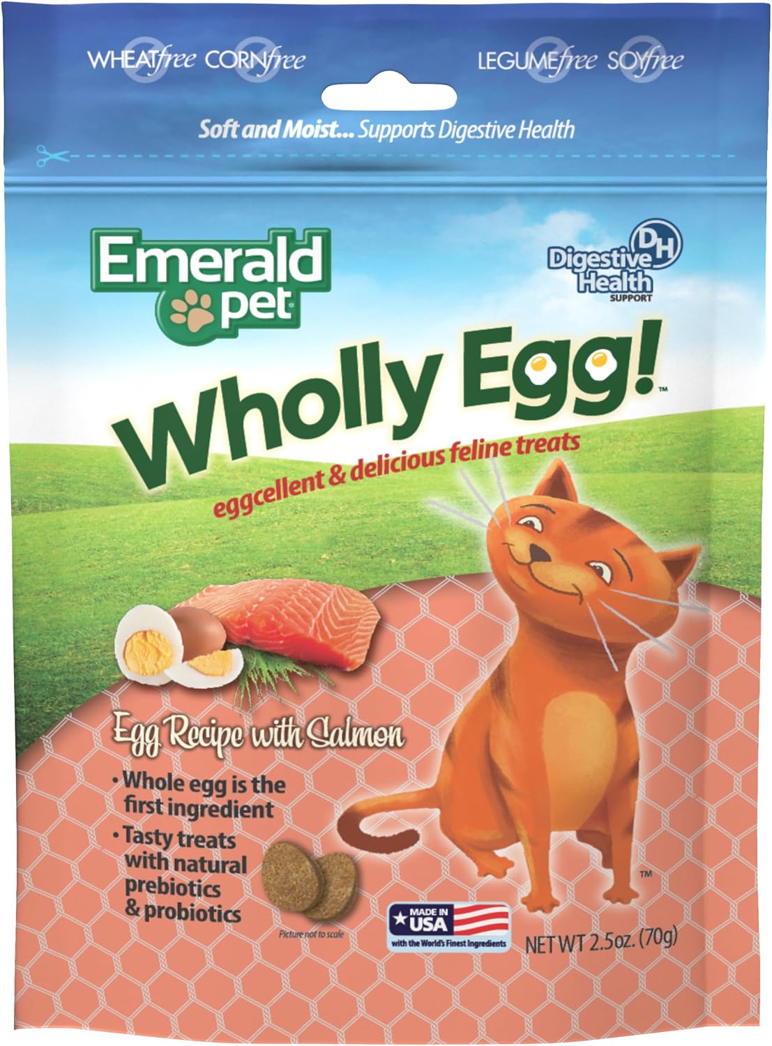 Emerald Pet Wholly Egg chicken recipe soft chew treats for feline digestive wellness