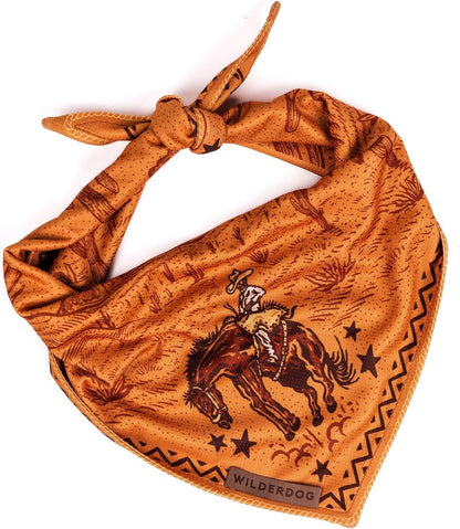 Wilderdog dog bandana front view in cowpoke brown pattern