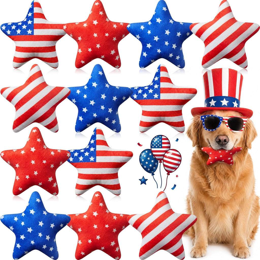 Civaner patriotic star squeaky dog toys front view set of 12