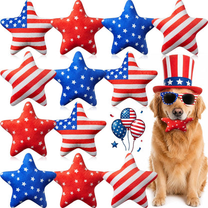 Civaner patriotic star squeaky dog toys front view set of 12