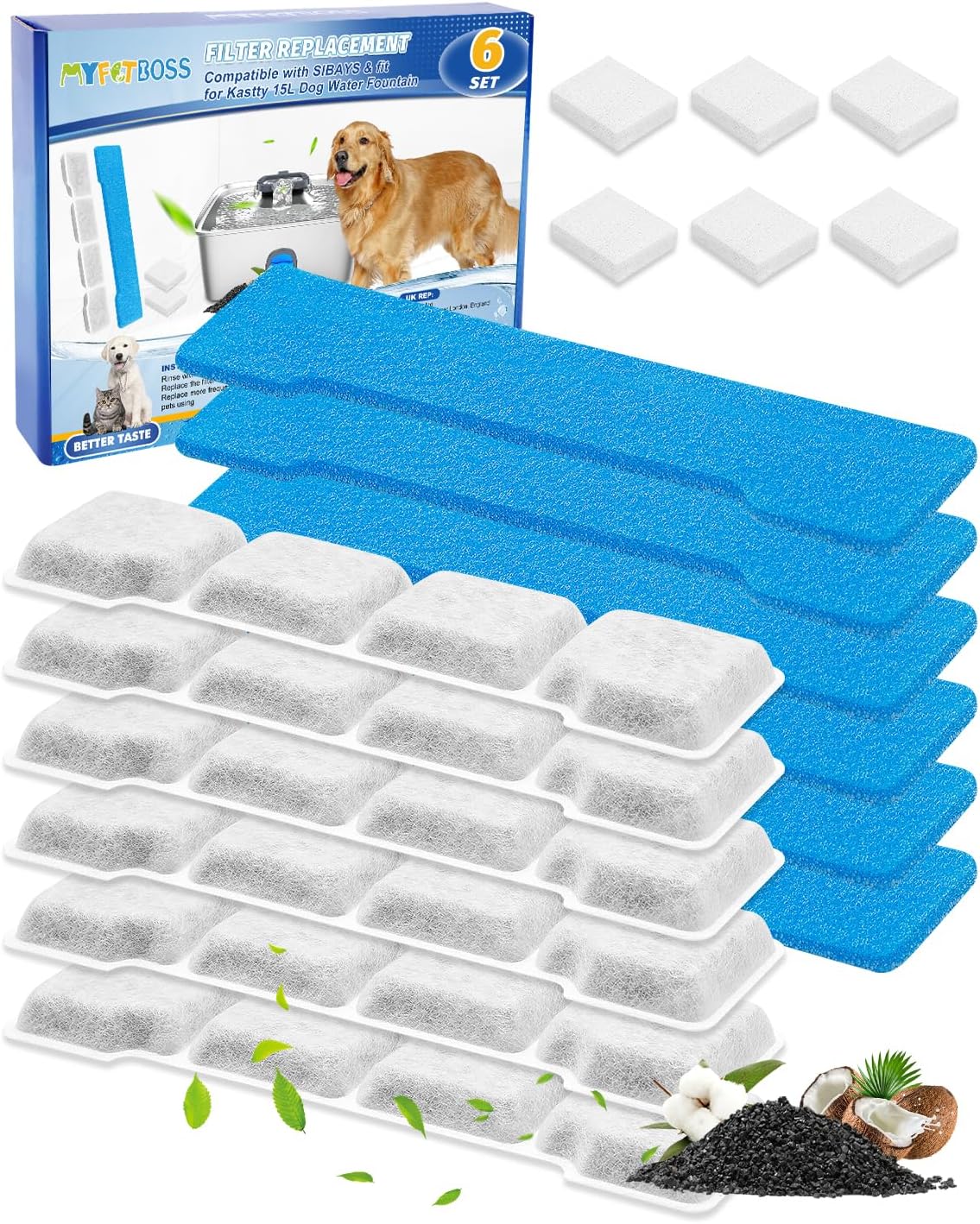 Detailed view of Myfatboss pet fountain filter layers