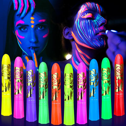 Tiametjw glow in the dark face and body paint kit front view showing 10 neon color pens