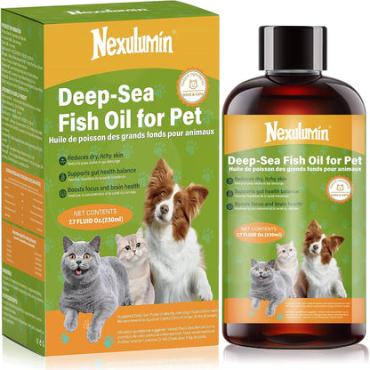 Nexulumin Salmon Oil for dogs and cats front view bottle showcasing the pump dispenser