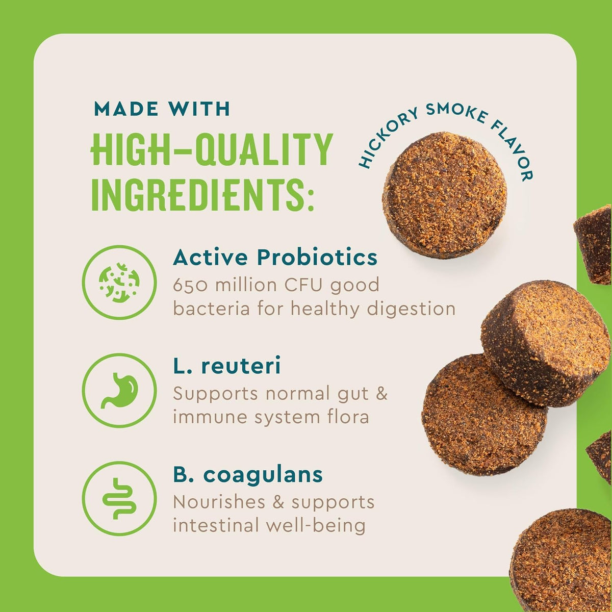 VetIQ hickory smoke flavor probiotic chews back ingredient label