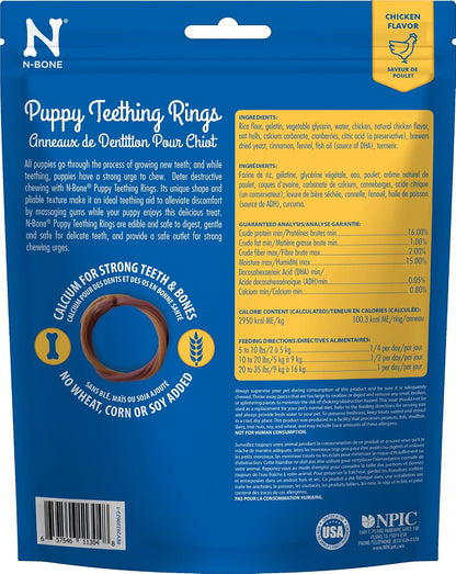 Edible chicken flavored puppy chew rings for dental care