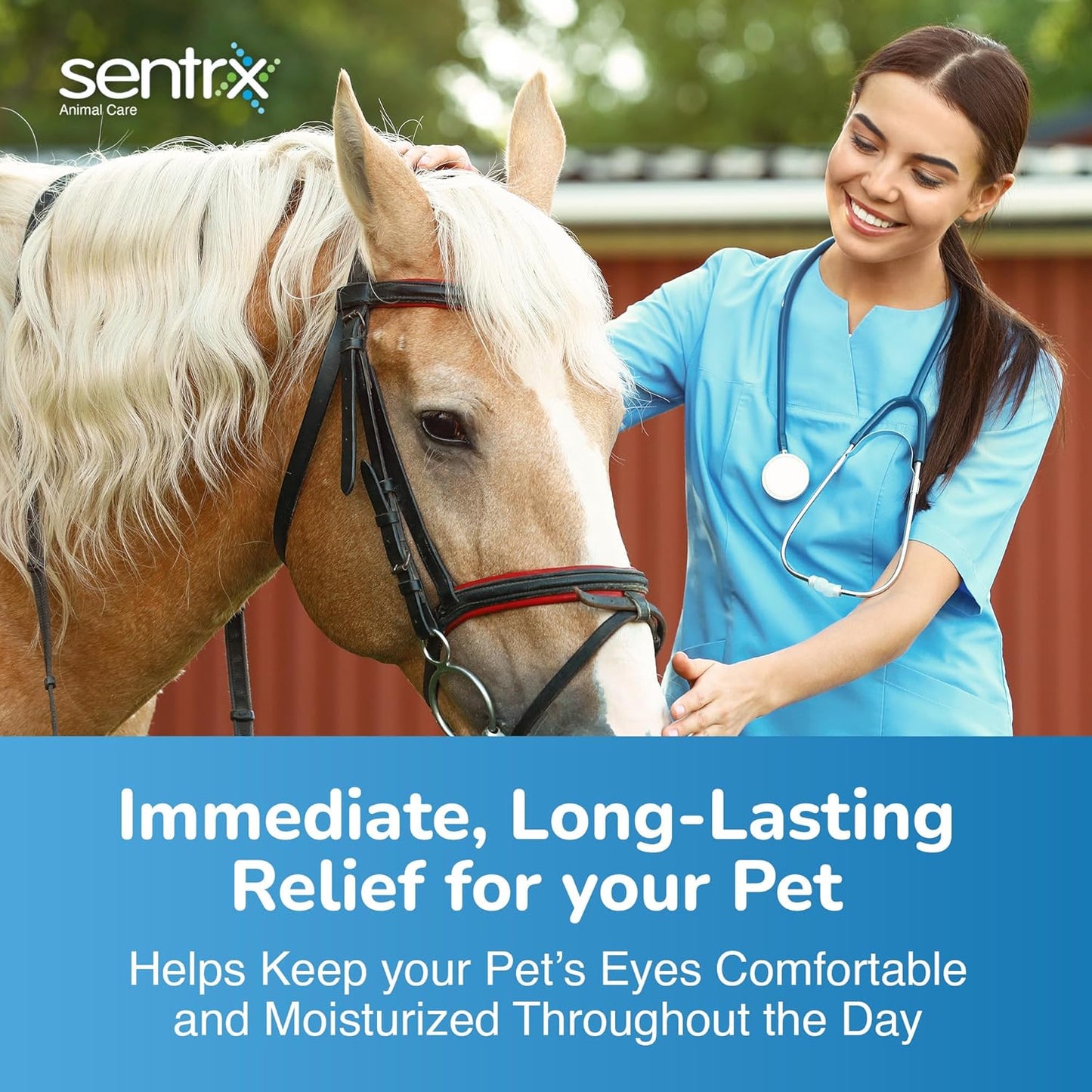 Sterile eye drops for dogs cats and horses showing tube nozzle for application