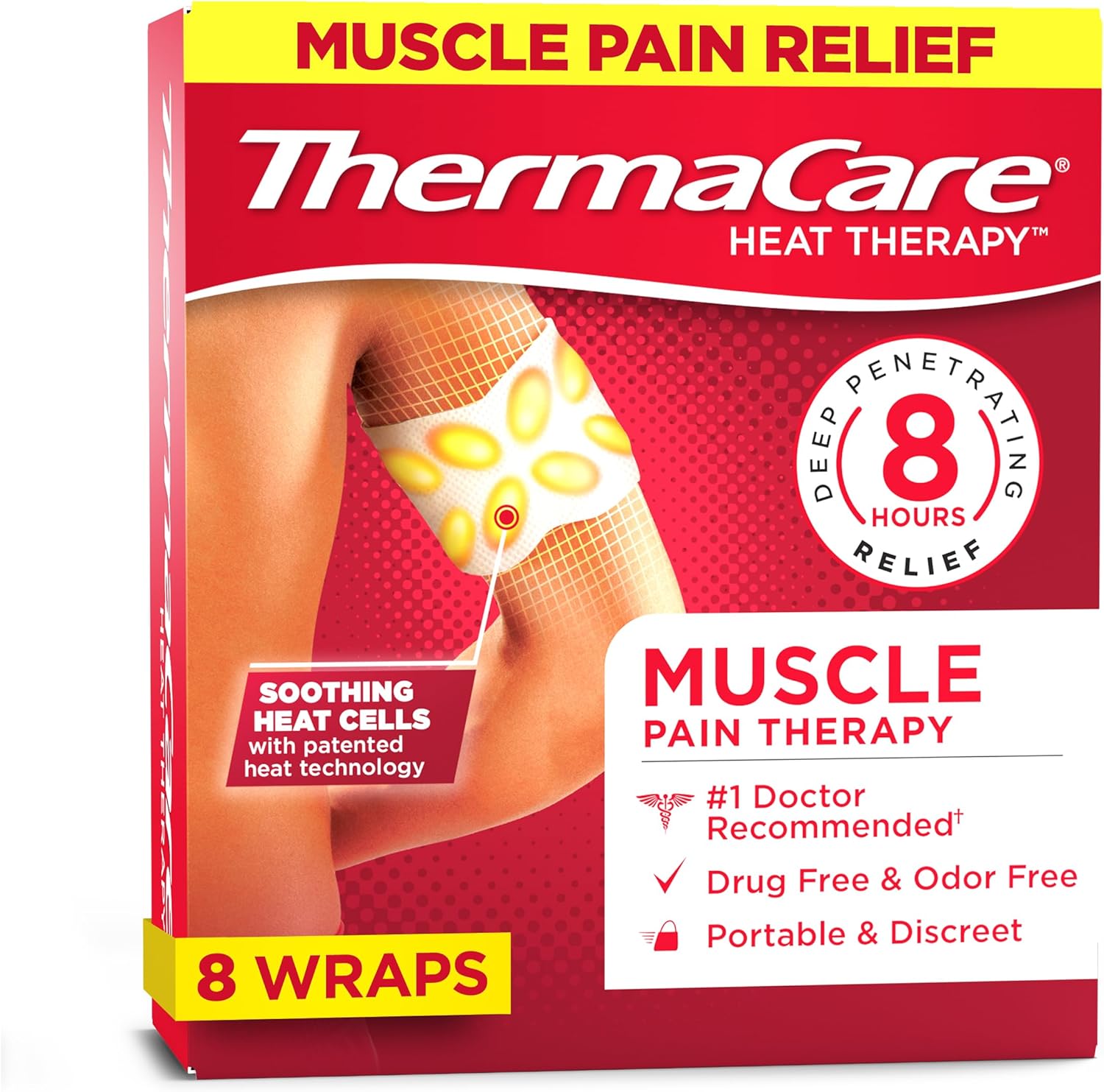 ThermaCare Portable Muscle Therapy Heating Pads front packaging view for targeted pain relief.