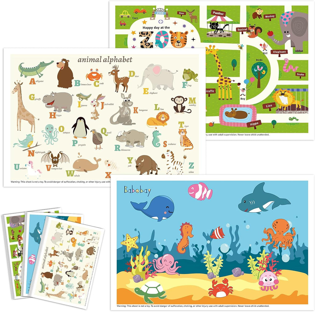 Babebay disposable baby placemats front view of sixty pack packaging.