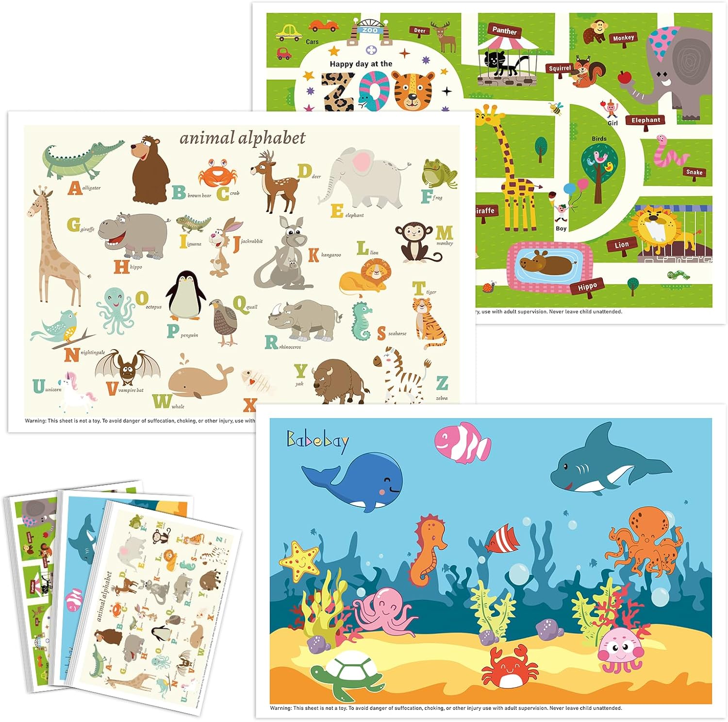 Babebay disposable baby placemats front view of sixty pack packaging.