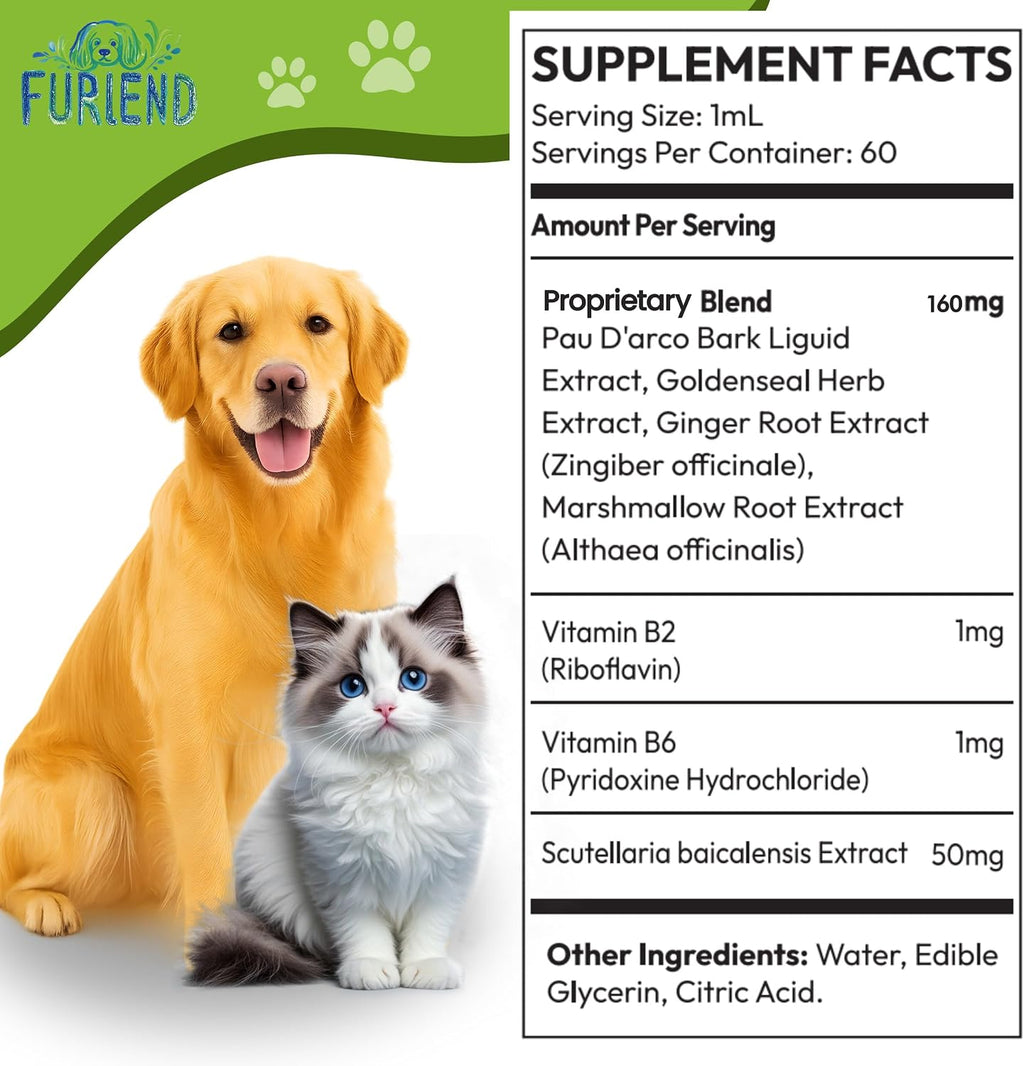 Herbal pet allergy relief drops for reducing scratching and skin redness