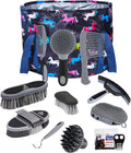 Harrison Howard 11-piece horse grooming set with black brushstroke ponies tote bag.