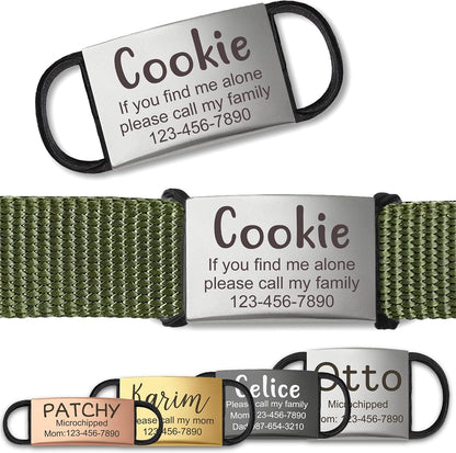 Anavia Slide On Silent Pet ID Tags, S/M/L/XL Personalized Stainless Steel Cat Dog Tag with Elastic Fabric Band, Engraved Nameplate Quiet Chew-Proof Pet Collar Tag (Gold, Large) - Image 11