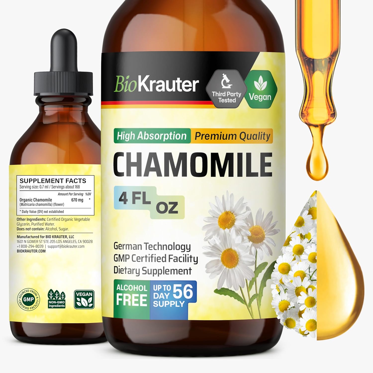 Bio Krauter Chamomile Extract Liquid Drops front view for natural sleep support