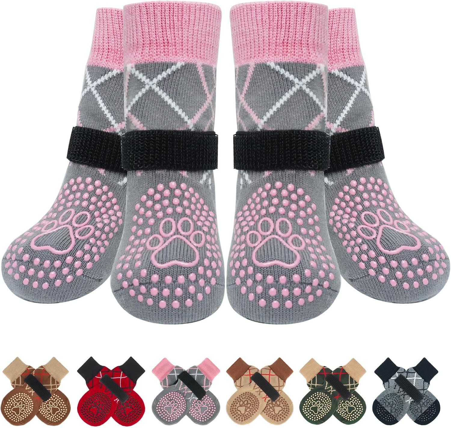 BEAUTYZOO 6PCS Dog Socks to Prevent Licking Paws for Cold Pavement, Winter Dog Shoes with Grippers for Hardwood Floors Anti Slip, Puppy Boots & Paw Protectors for Small Medium Large Senior Dogs, SM - Image 12
