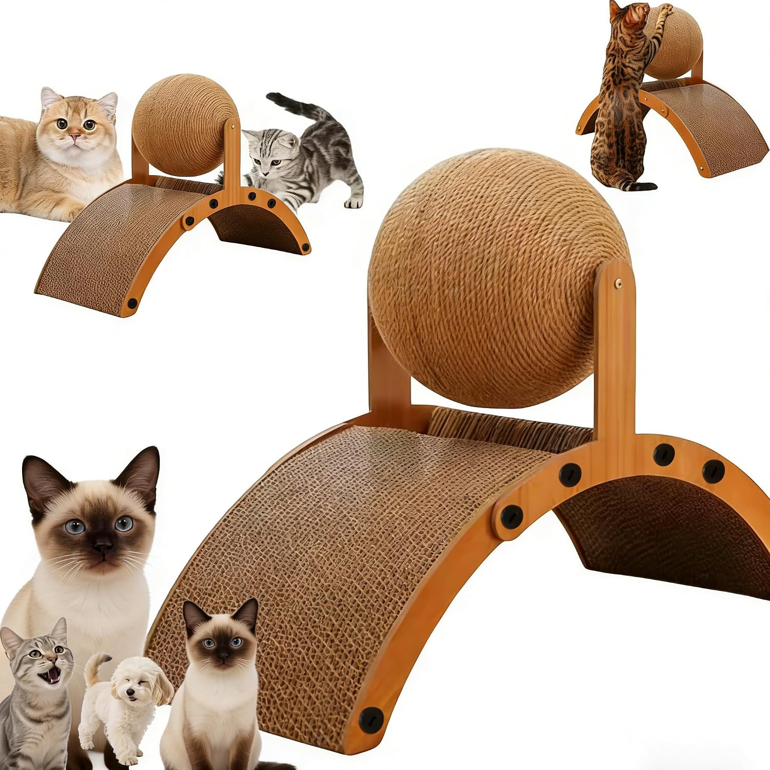 Vistora interactive cat scratch pad ferris wheel front view showcasing rotating sisal ball
