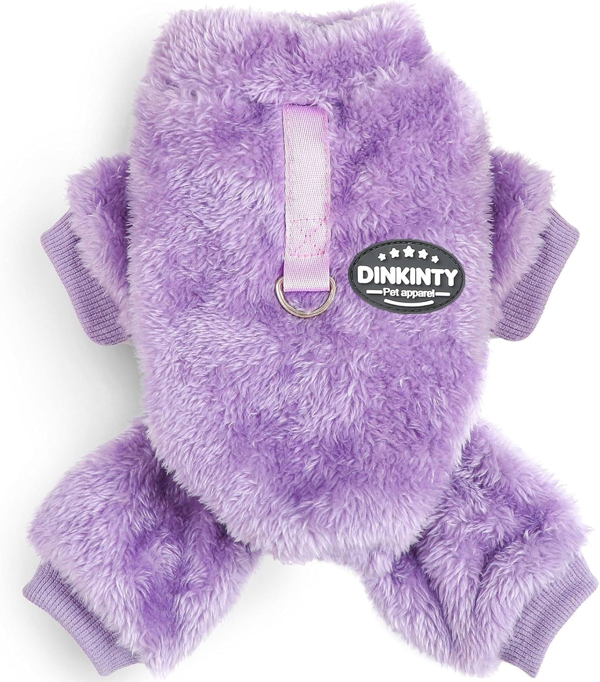 Dinkinty full coverage fleece pajamas for small breeds providing indoor winter warmth.