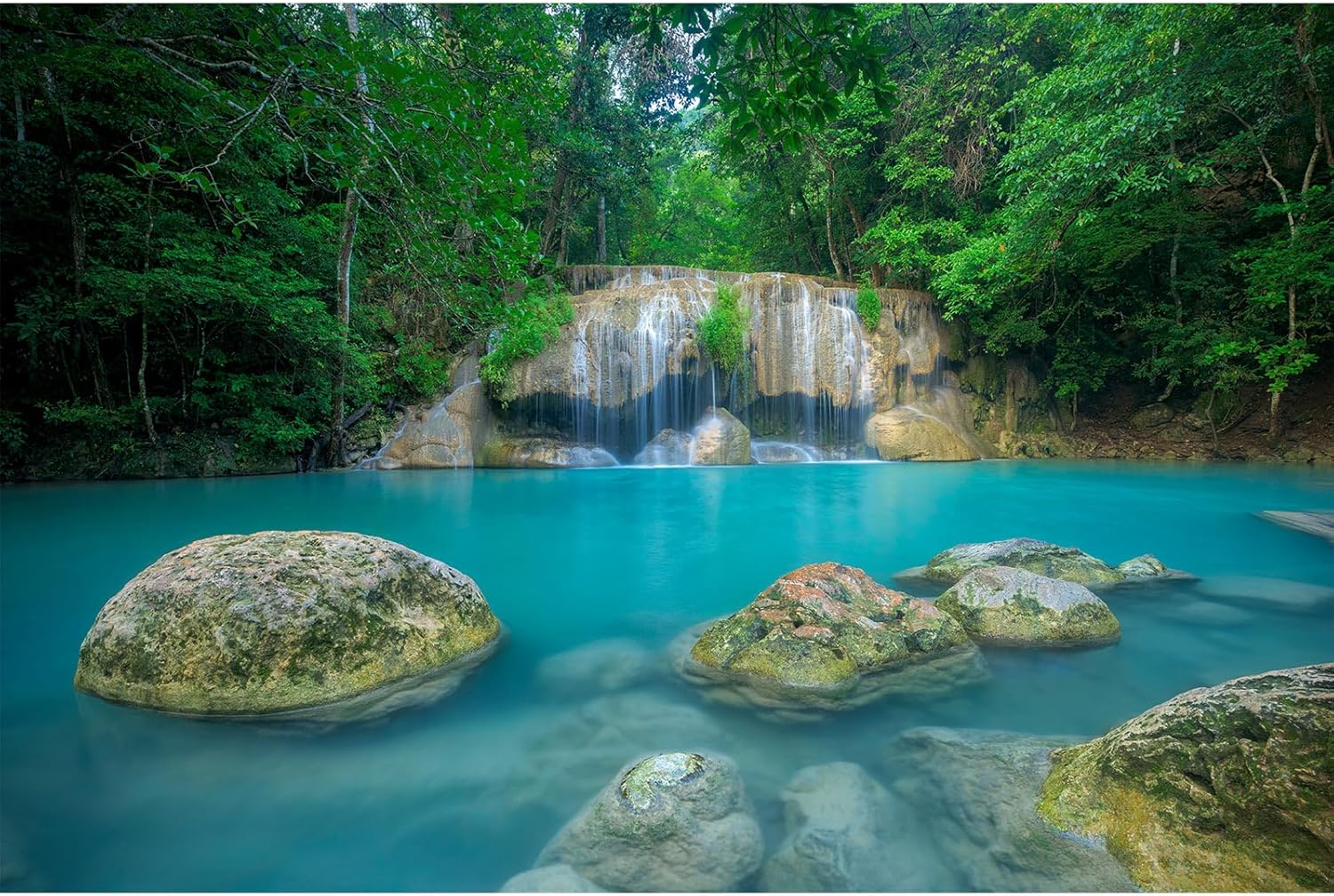 Waterfall Jungle Aquarium Background Fantasy Magic Forest Landscape Rainforest Style Fish Tank Background Tropical Flowers Mushrooms Stream Cascading Falls Reptile Tank Enclosure Backgrounds 24x12in - Image 11