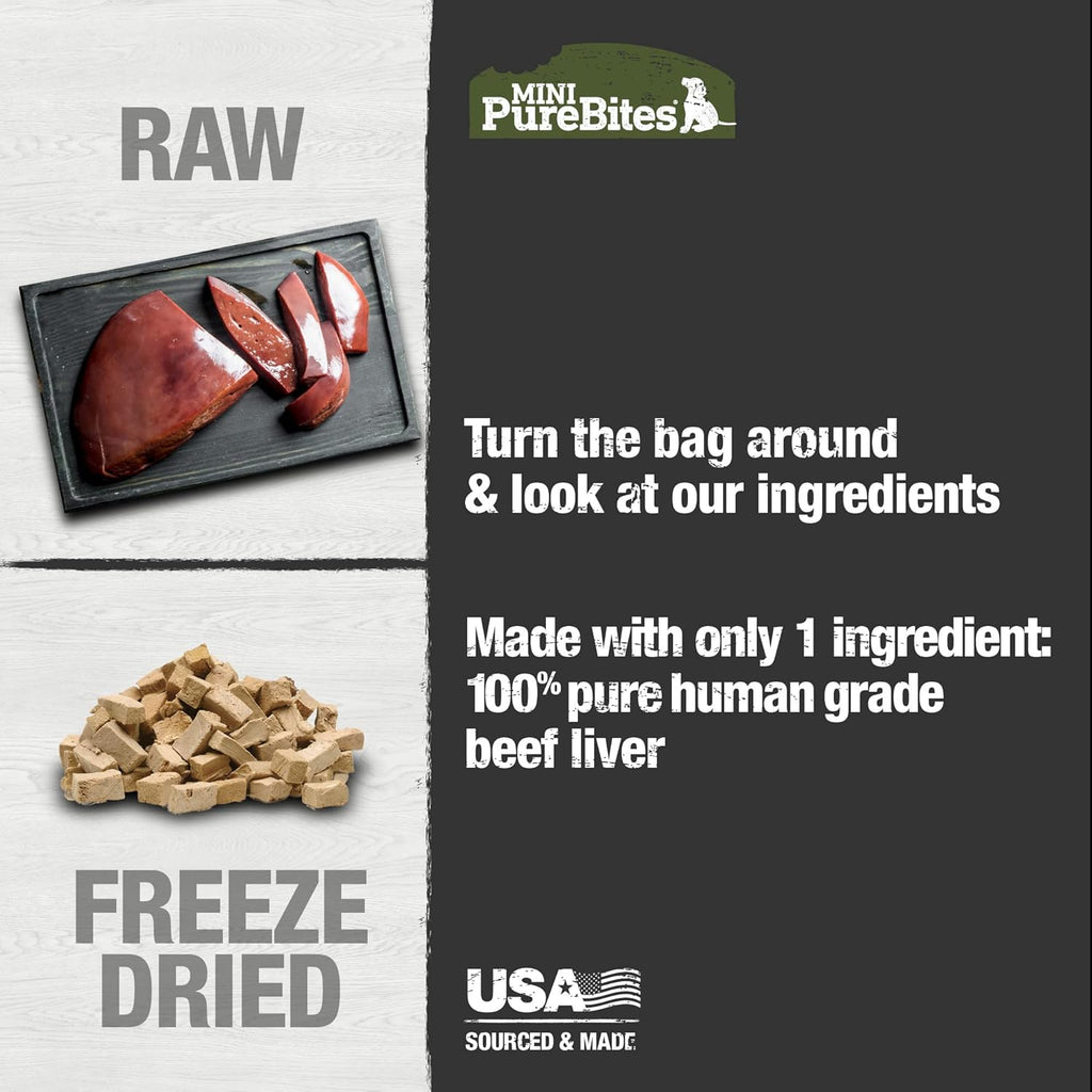 PureBites raw single ingredient dog treats back label with ingredient list and feeding guidelines