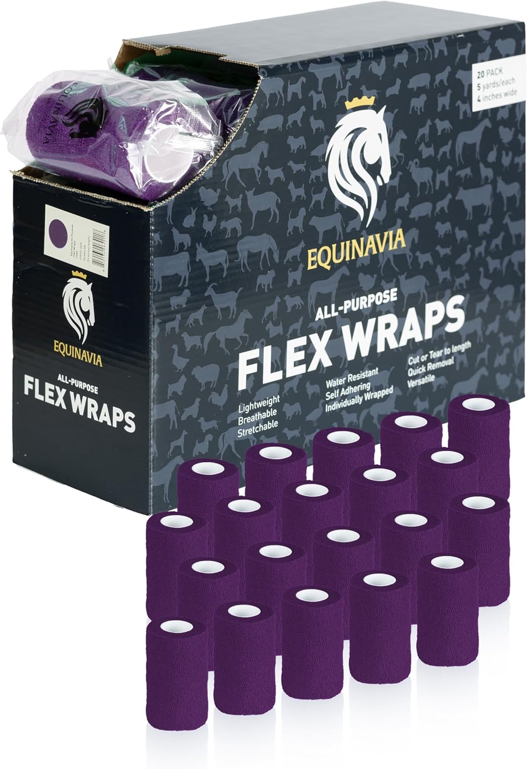 Equinavia 20 Pack Self Adhesive Bandage Wrap, 4 Inch Vet Wrap for Horses, Pets or Humans, with Easy Dispenser Case, Durable, Flexible, Protective Horse Leg Wraps for Barns, Vet Clinics, and First Aid - Image 11
