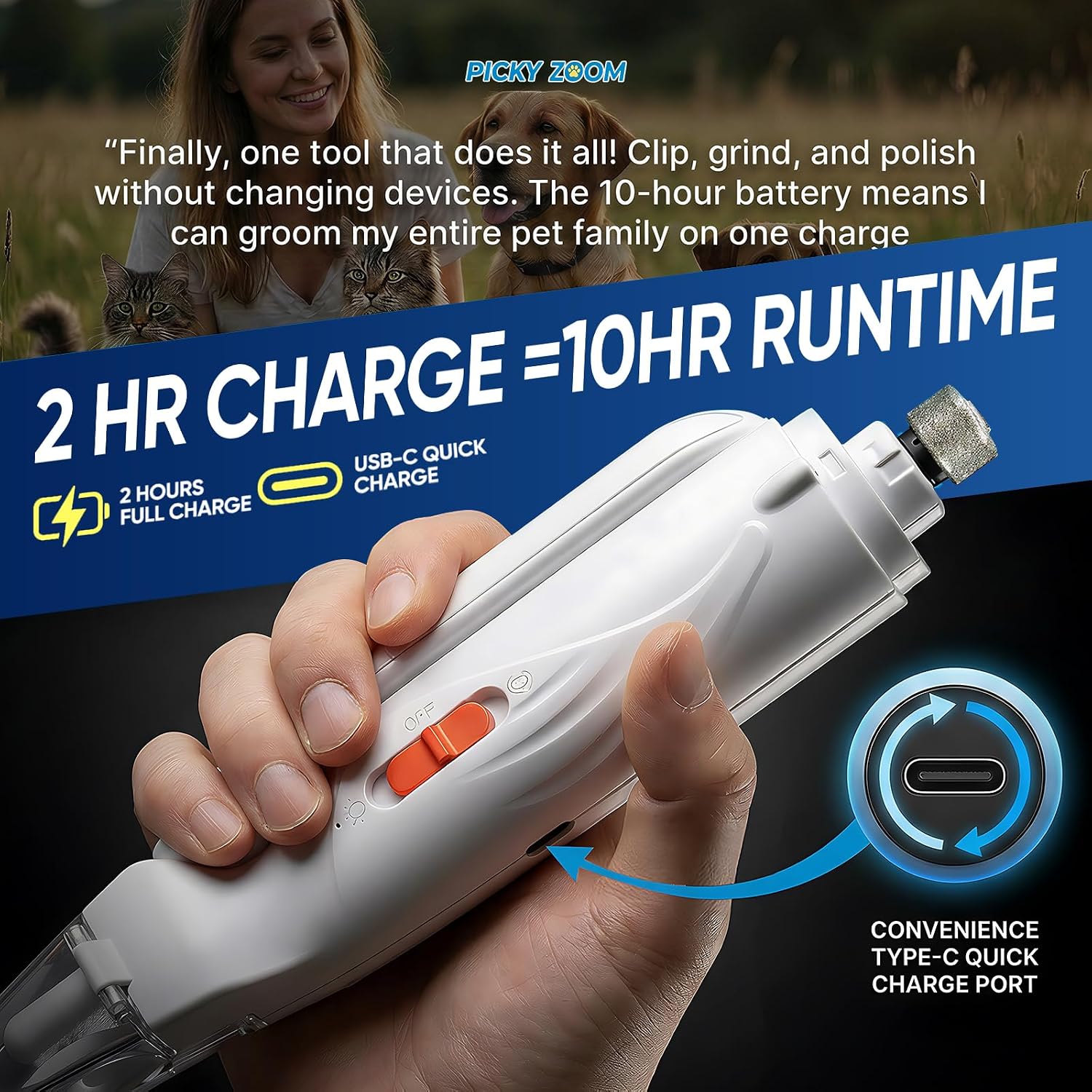 Side profile of Picky Zoom pet claw grooming device