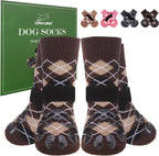 EXPAWLORER Dog Socks to Prevent Licking Paws,Anti Slip Dog Shoes for Hot Pavement,Dog Booties for Hardwood Floors,Dogs Boots & Paw Protectors for Small Medium Large Senior Dogs,British Style,Khaki M - Image 10