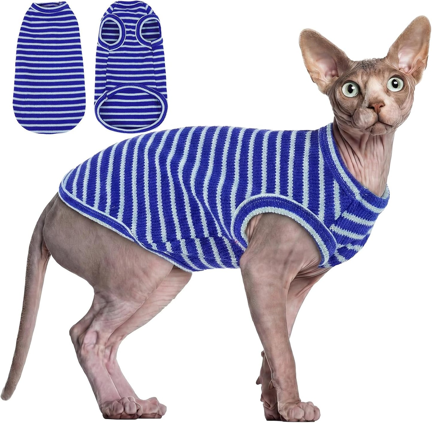 BRKURLEG Sphynx Hairless Cats Shirt Puppy Clothes Soft Cotton T-Shirts Cute Cats Pajamas Cat Stripes Vest Pet Sweater, Round Collar Vest Kitten Shirts(Red Stripes, XL) - Image 12