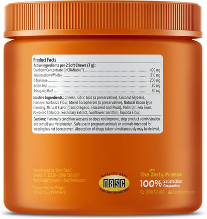 Zesty Paws bacon flavor urinary tract bites for dogs side view