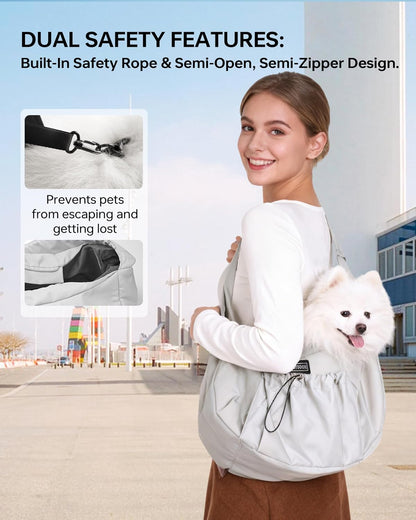 Close up of Moysoon pet sling adjustable shoulder strap