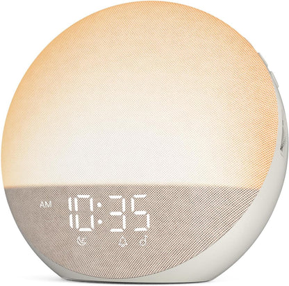 Odokee Sunrise Alarm Clock front view showing digital time display and glowing wake up light.
