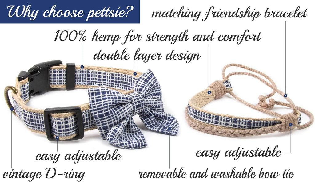 Matching woven human friendship bracelet for pet owners in blue canvas