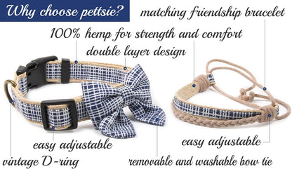 Matching woven human friendship bracelet for pet owners in blue canvas