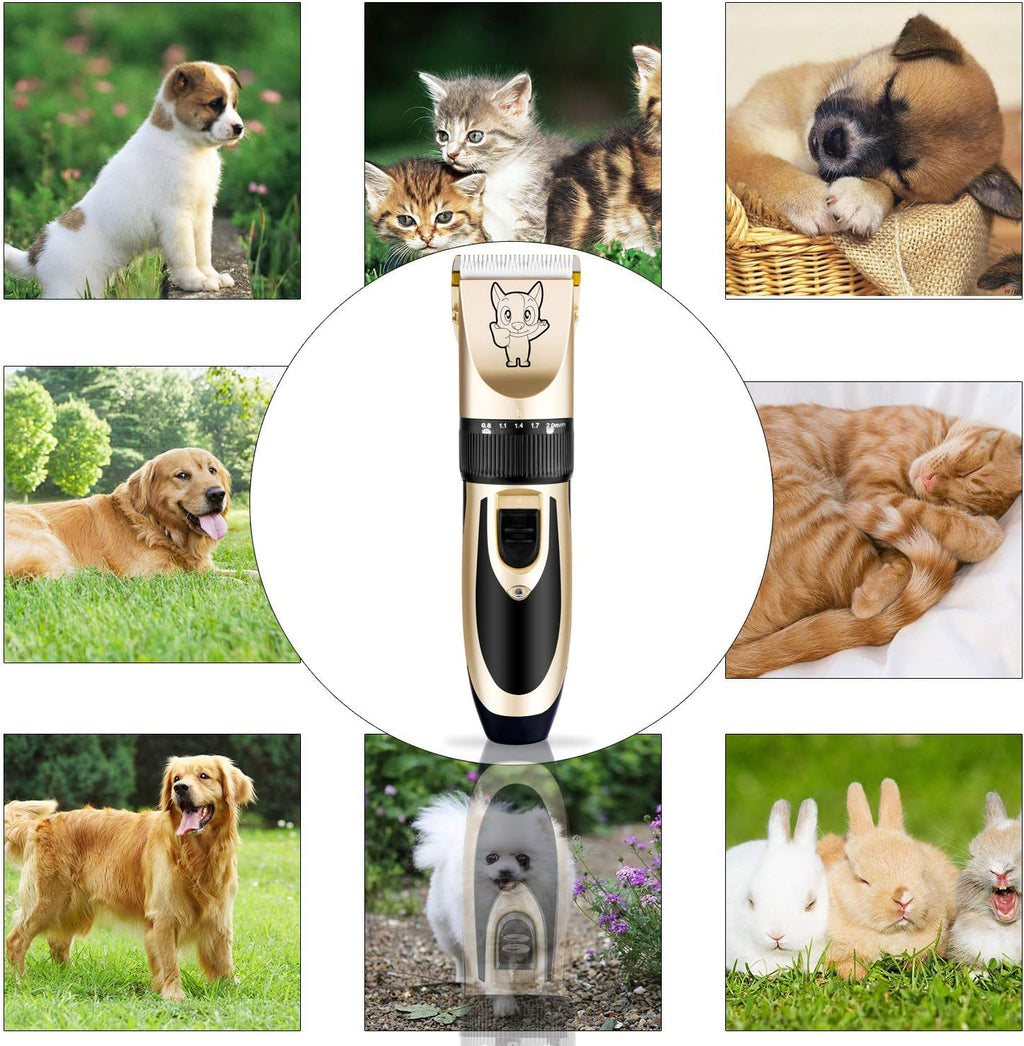 Wireless electric dog shaver showing battery charging port and design