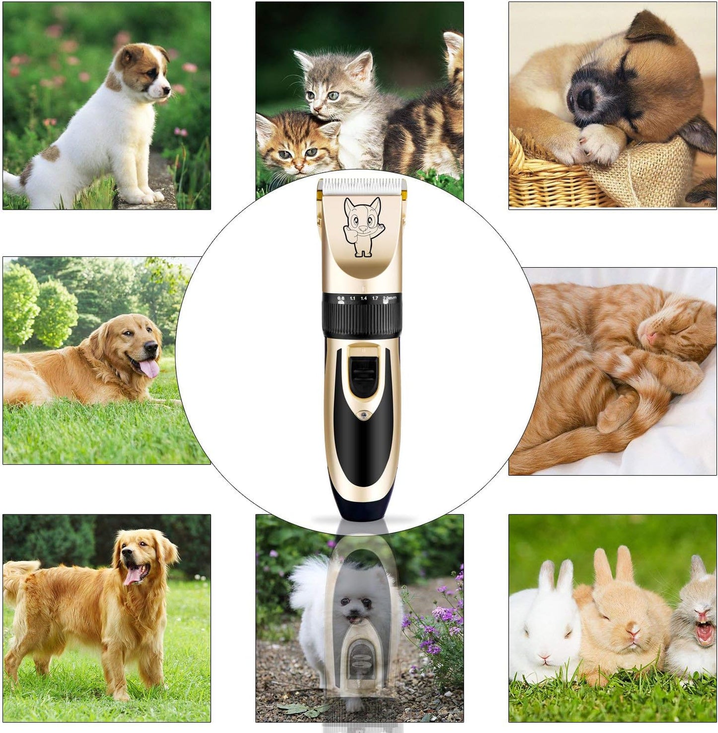 Wireless electric dog shaver showing battery charging port and design