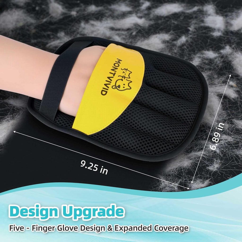 Montvivid magic brush glove cleaning pet hair from a fabric sofa
