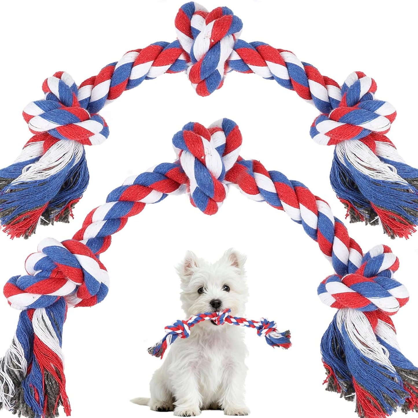 SZEE Dog Rope Toy 2 Pack, Rope Toys for Dogs, Chew Ropes for Small Breeds Puppies, Pull Toy for Tug of War, Energy Release, Boredom Relief and Teeth Cleaning, 3 Knots 14 inches (Pink & Orange) - Image 9