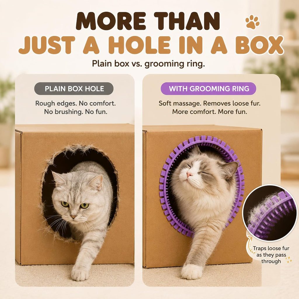 Three pack set of yellow cat self grooming rings for boxes