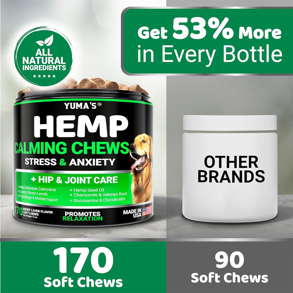 Yuma's 170 count hemp calming chews for pet relaxation