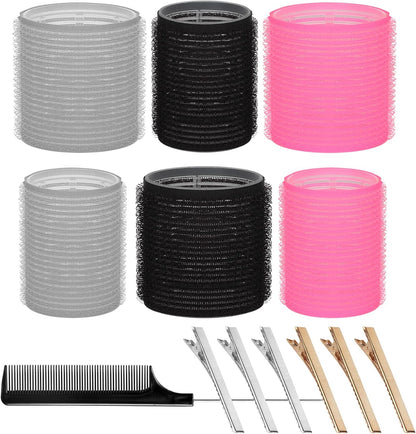 ARTIRNANOG heatless hair curler rollers set front view featuring pink self grip jumbo rollers and clips