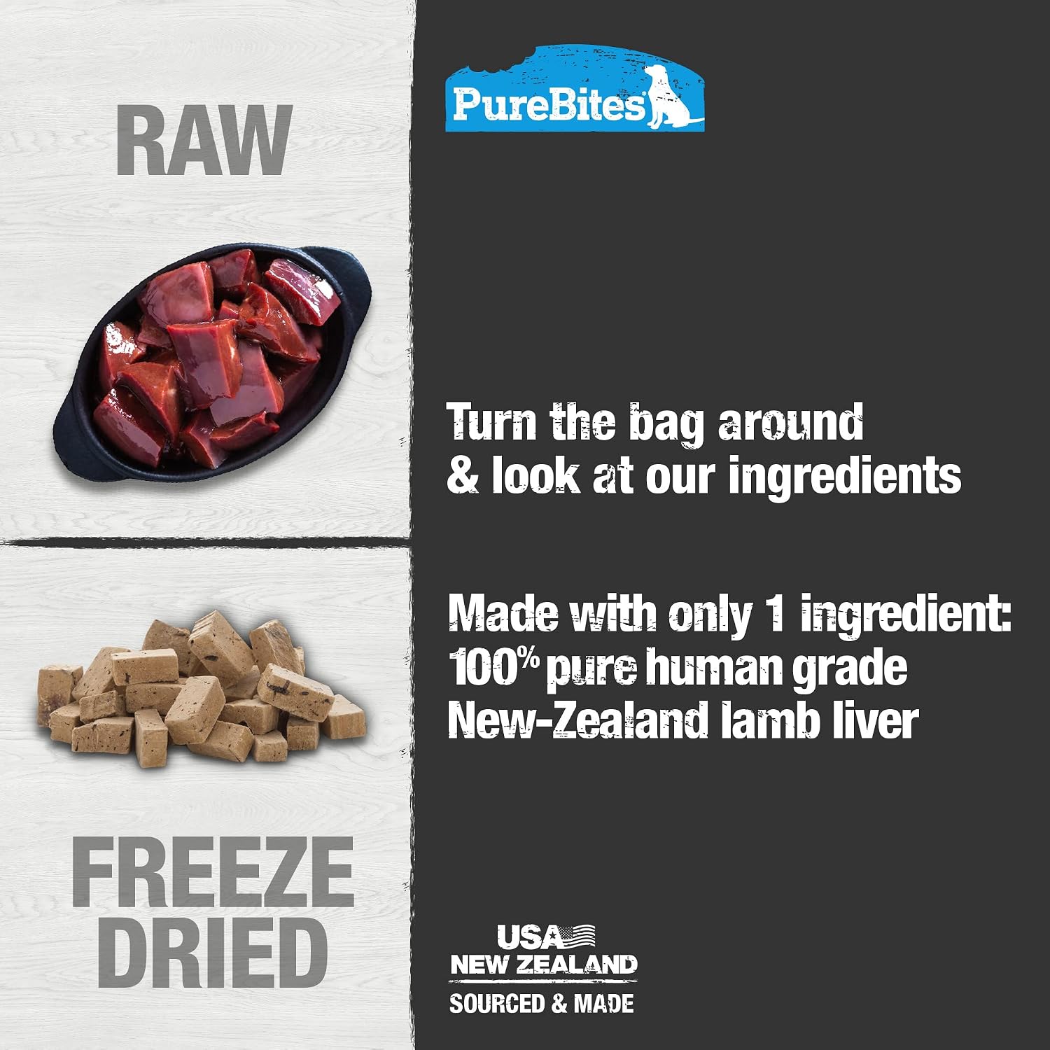 Hypoallergenic freeze dried lamb liver dog snack back panel instructions and nutritional information
