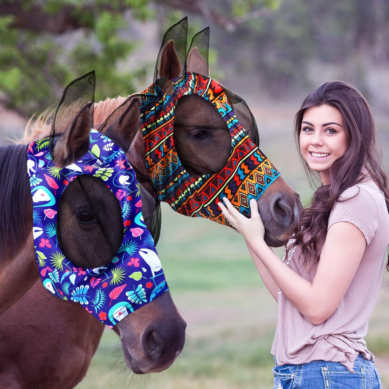 Weewooday horse fly masks 2-pack set with geometric patterns