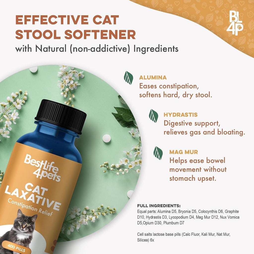 Cat Laxative Constipation Relief for Cats, Natural Stool Softener Support, Odorless Pills for Cat Constipation Relief, Promotes Regular Bowel Movement & Digestive Comfort, Easy Dosing (400 Pills) - Image 9
