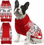 AURUZA Christmas dog sweater front view showing the festive red reindeer and snowflake design on a medium pet.