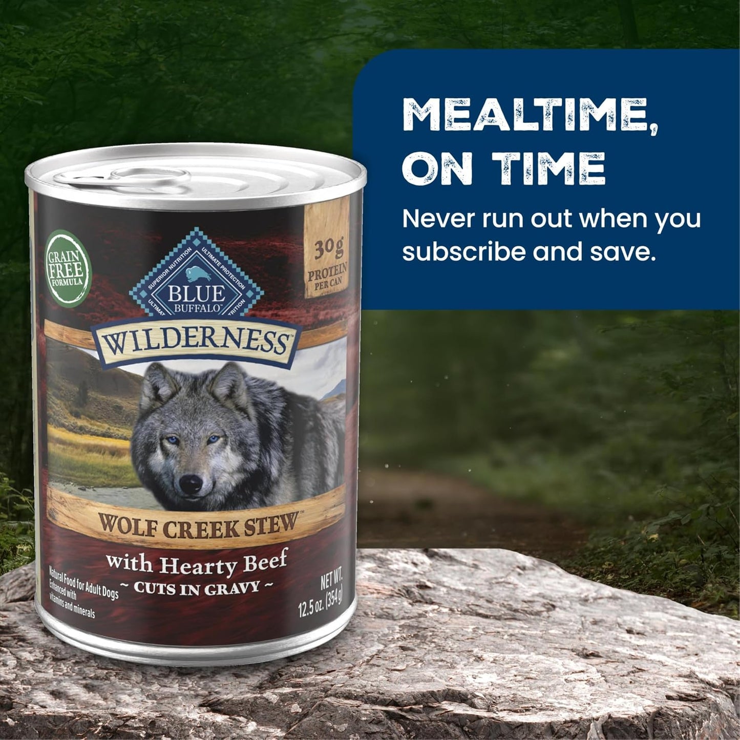 Blue Buffalo Wilderness Wolf Creek Stew with Hearty Beef in Gravy Adult Wet Dog Food, High-Protein & Grain-Free Recipe, 30g Protein, Made with Natural Ingredients, 12.5-oz. Cans (12 Count) - Image 10