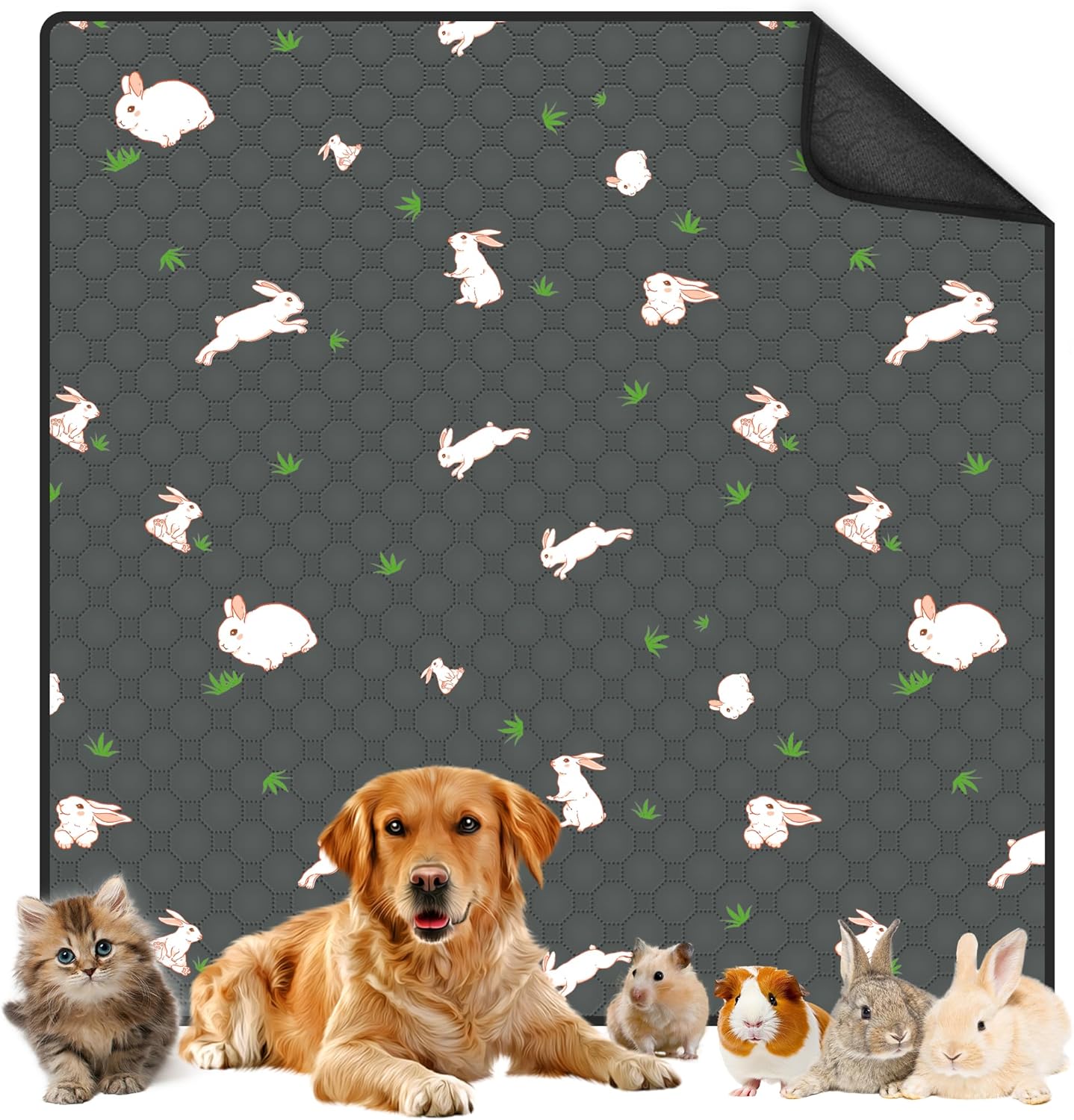 2-Pack Guinea Pig Cage Liner, 24" x 47" Reusable Guinea Pig Bedding Washable Absorbent Pee Pads for Dogs Rabbit Chinchilla Hamster, Leakproof & Anti Slip - Image 11
