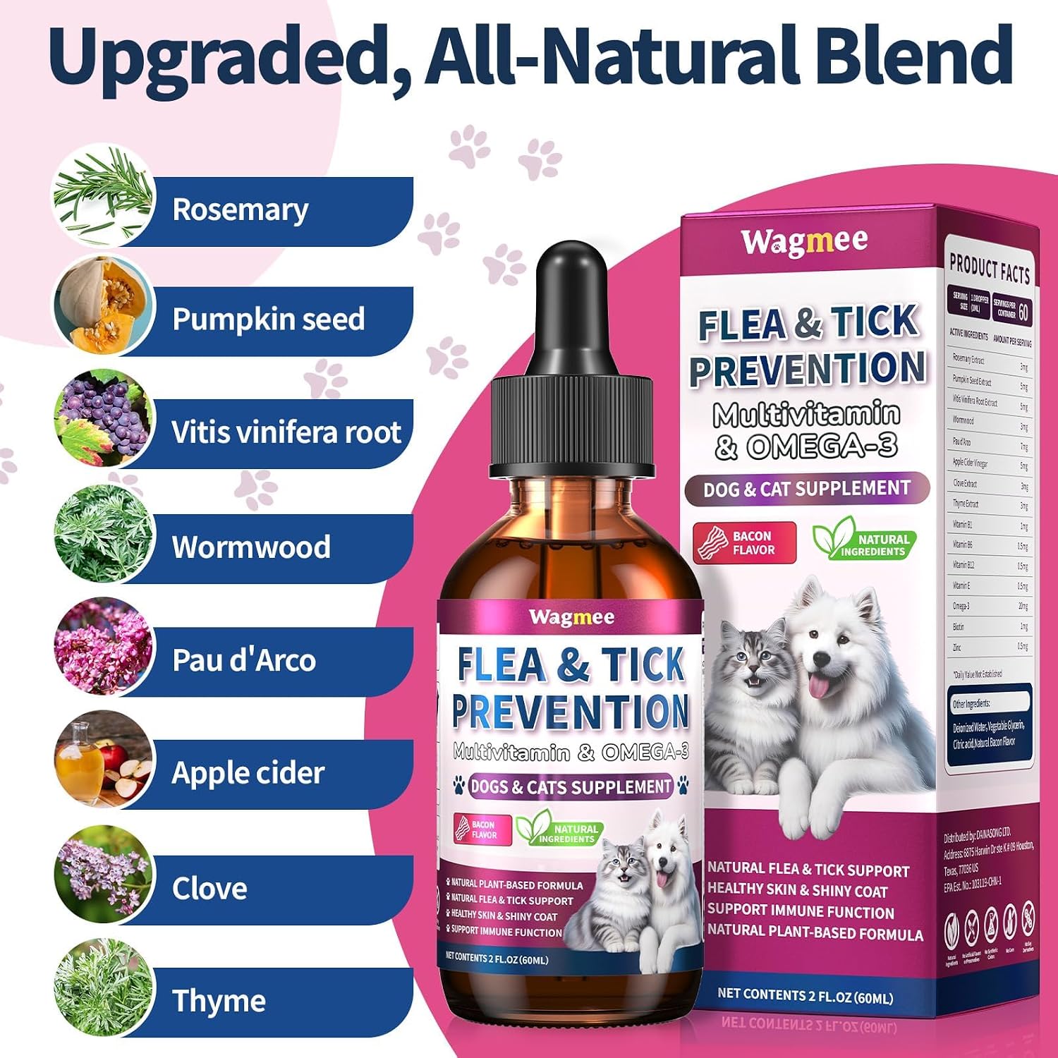 Flea & Tick Prevention for Dog and Cat, Natural Oral Flea & Tick Support Drops with Multivitamin Omega-3 for Pets - Supports Healthy Skin & Coat - Flea Herbal Drops All Breeds and Sizes - Bacon - Image 9