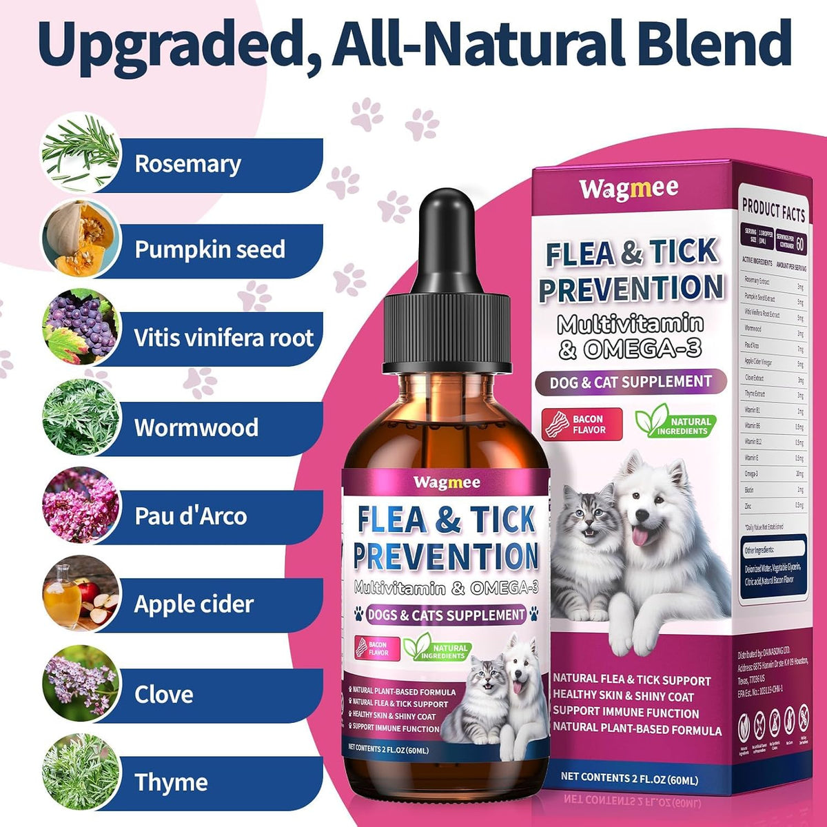 Flea & Tick Prevention for Dog and Cat, Natural Oral Flea & Tick Support Drops with Multivitamin Omega-3 for Pets - Supports Healthy Skin & Coat - Flea Herbal Drops All Breeds and Sizes - Bacon - Image 9