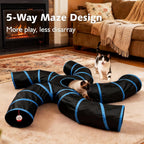 Joytale interactive pet tube toy displaying the central top peekaboo hole and hanging mouse pendant.