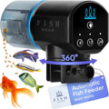 FISHNOSH automatic fish feeder front view over a tropical aquarium tank.