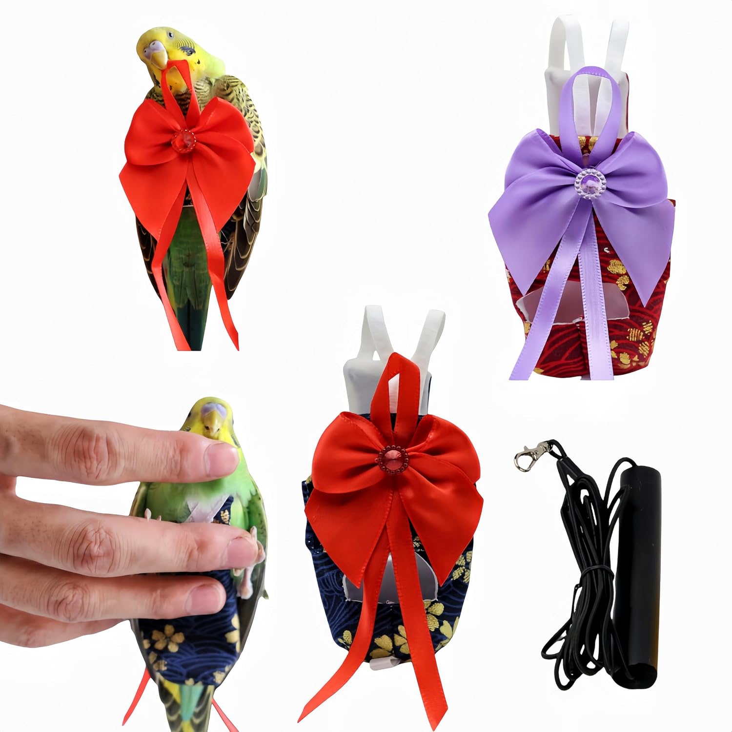 2 Pcs Bird Diapers Bird Harness Flight Suits Diapers with 80in Flying Leash Reusable Parrot Nappy with Waterproof Inner Layer for Cockatiel Budgie Conure Parakeet Lovebird-Red&Purple Sakura - Image 15