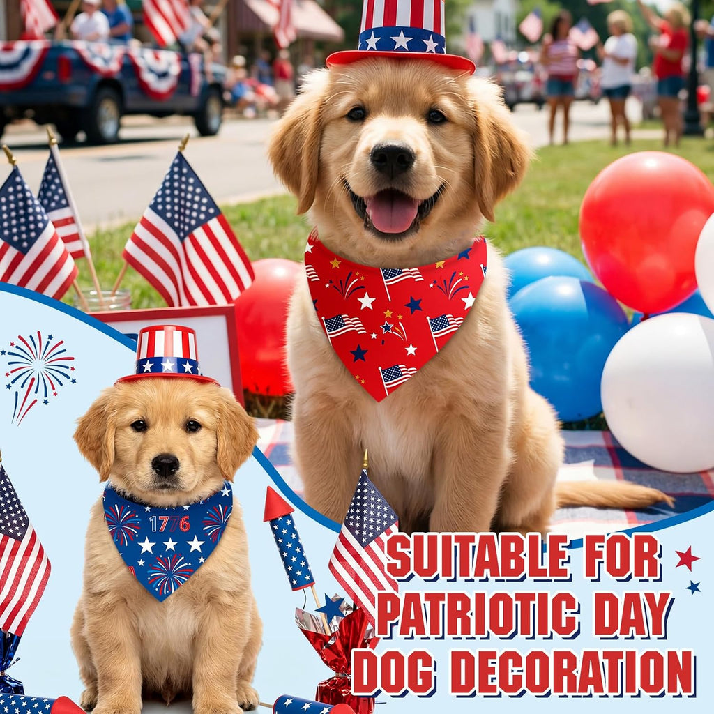 Close up of red white and blue star pattern on dog bandana